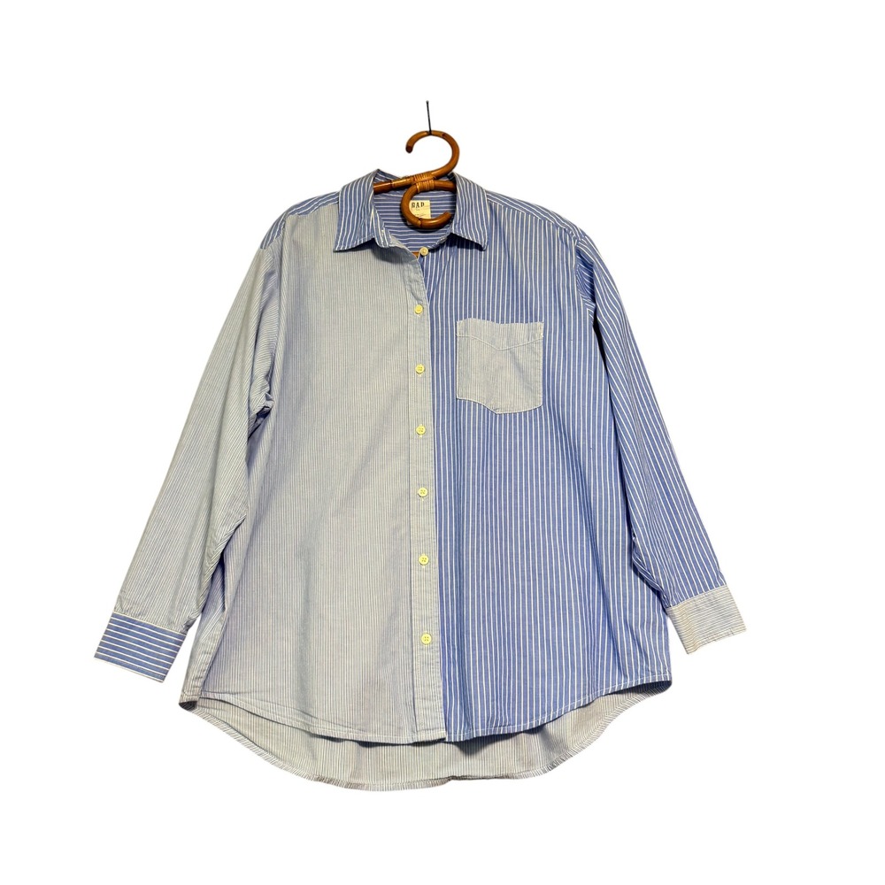 GAP | The Big Shirt Blue Striped Colourblock Button Down Size L 100% Cotton
